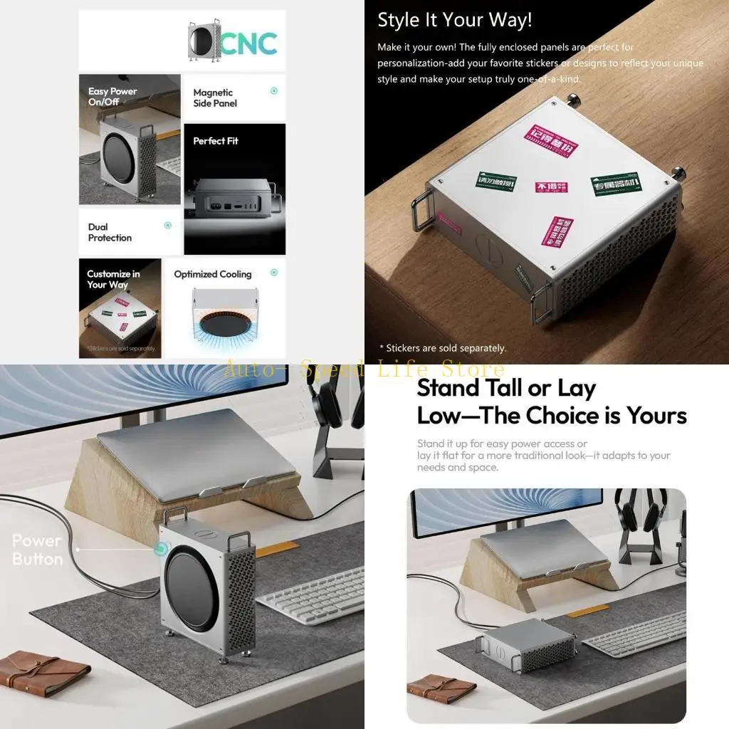 

02DA Hard Carrying Case for Mini Desktop Computer 2024 Hollow-out Rear to Rapid Cooling Aluminum Shell