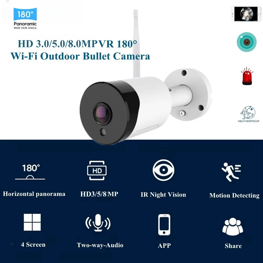 8.0MP FishEye Wifi IP Camera Outdoor3MP/5MP Wireless security Camera IR SD Slot CCTV surveillance Camera panoramic view ICsee XM