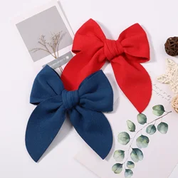 20Colors 5Inch Solid Cotton Bow With Safety Hairpin For Girl Hair Bows Handmade Bowknot Hair Clip Headwear Kids Hair Accessories