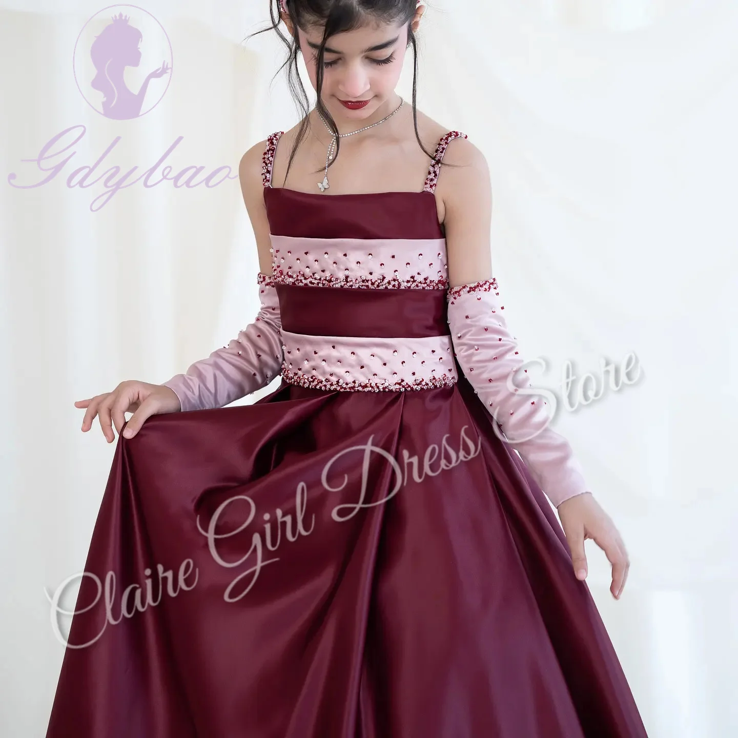 Personalizado princesa vestidos da menina de flor para o casamento cetim tornozelo comprimento elegante crianças festa aniversário primeira comunhão concerto vestido