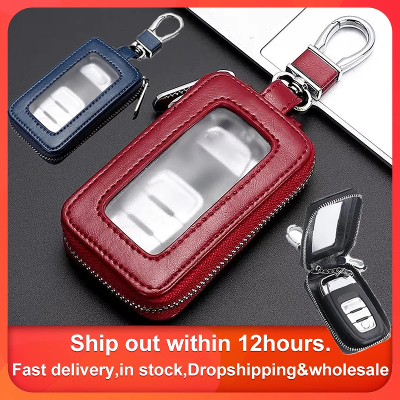 

Men Key Holder Housekeeper Leather Car Key Wallets Keys Organizer Women Keychain Covers With Metal Hook And Keyring Zipper Bag