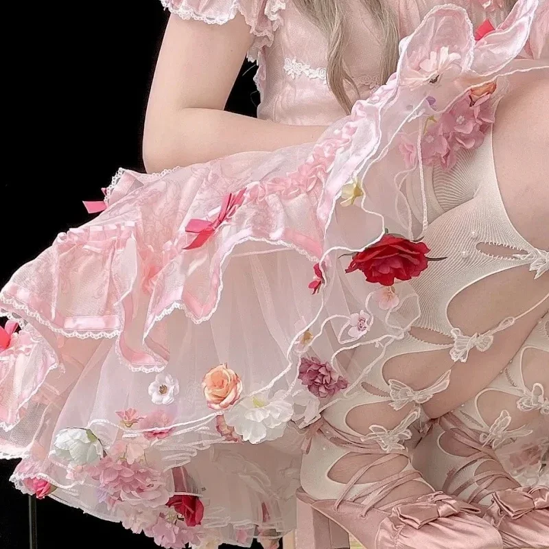 

Нижние юбки принцессы Лолиты ручной работы с милым цветком, кринолин, внутренняя суета, косплей-пачка, пышная плиссированная юбка под свадебными платьями