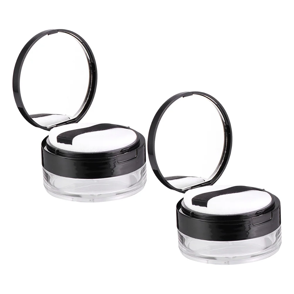 

2Sets Loose Powder Boxes Plastic Empty Refillable Compact Powder Holders with Built-in Mirror for Travel Home Makeup Storage