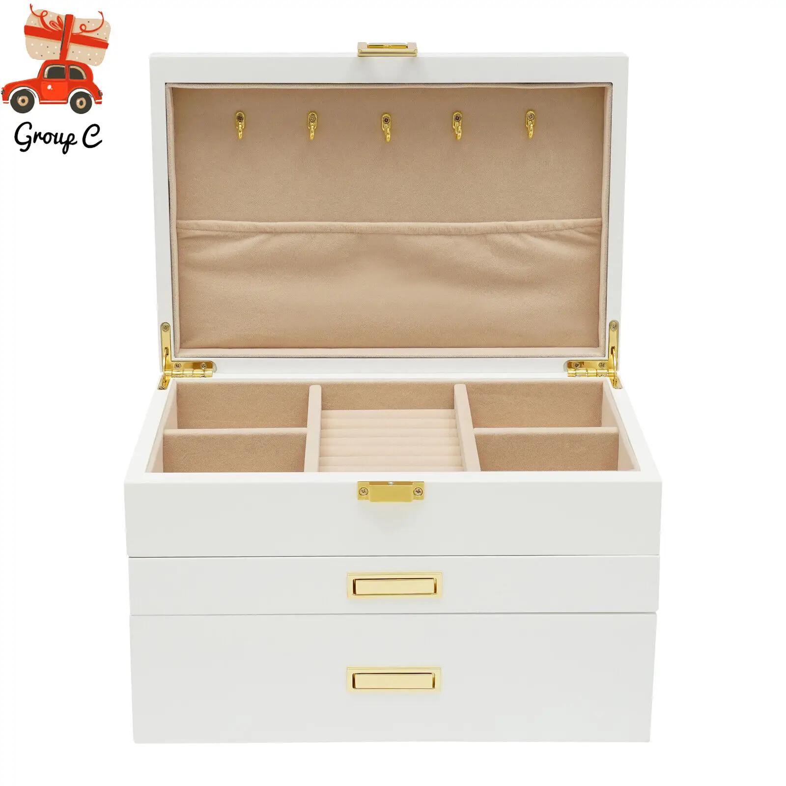 

Loyalheartdy White Rectangle Wood Jewelry Organizer Box Pull-Out Drawer Jewelry Bracelet Cufflinks Case for Storage Earrings
