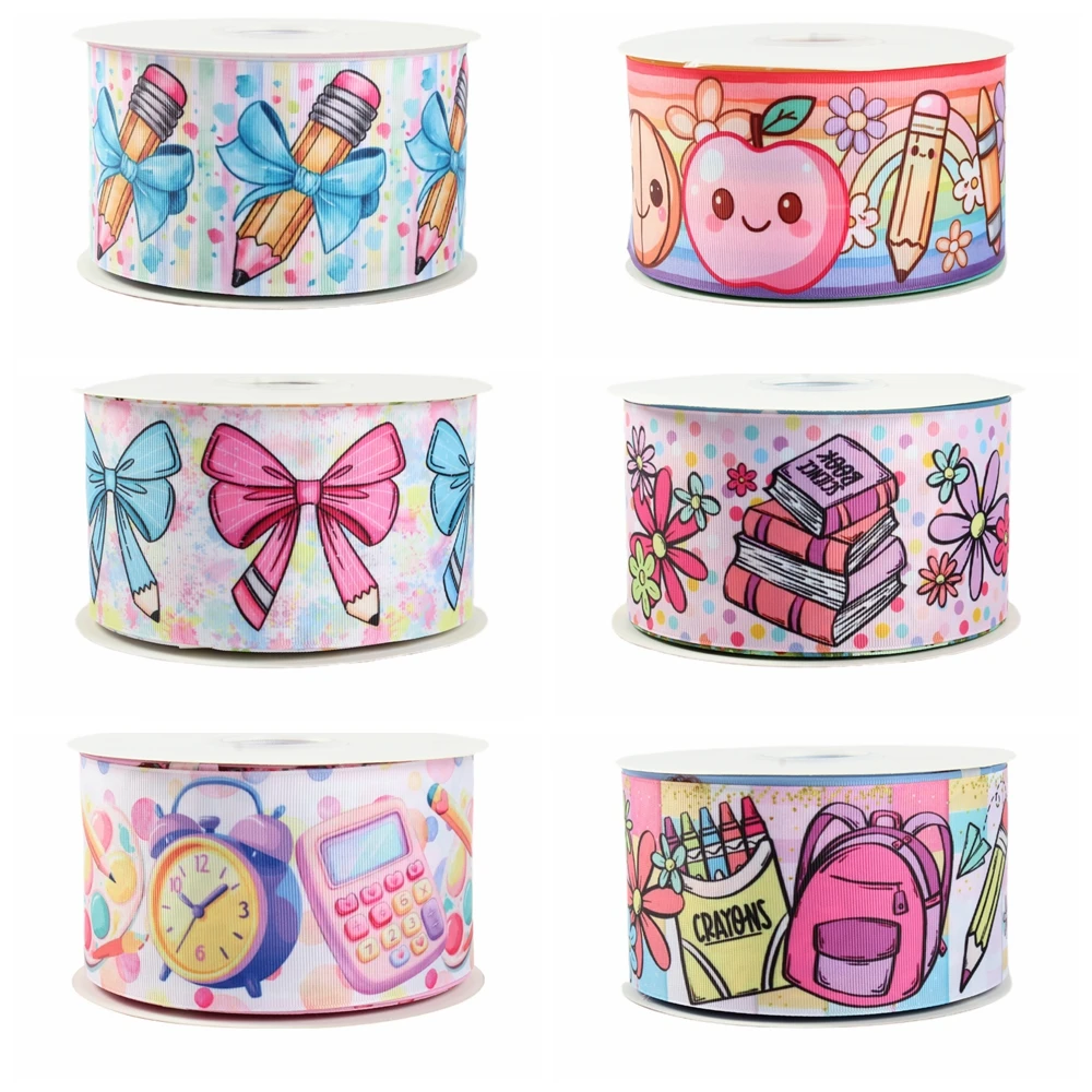 

50Yards Printed Back to School Grosgrain Ribbon for Hair Bows Craft Supplies DIY Accessories
