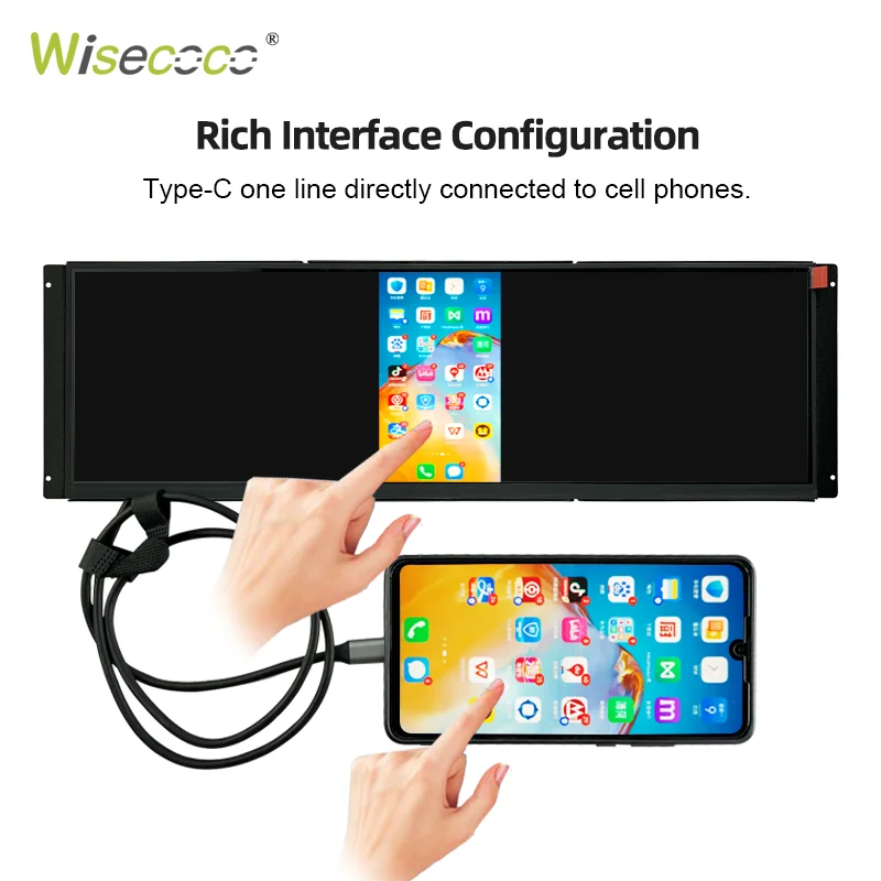 Wisecoco จอภาพแบบพกพา14.5นิ้ว2560x720 2K IPS ลำโพงคู่หน้าจอสัมผัสเสริมสำหรับแล็ปท็อปพีซีโทรศัพท์ PS4เกม Xbox