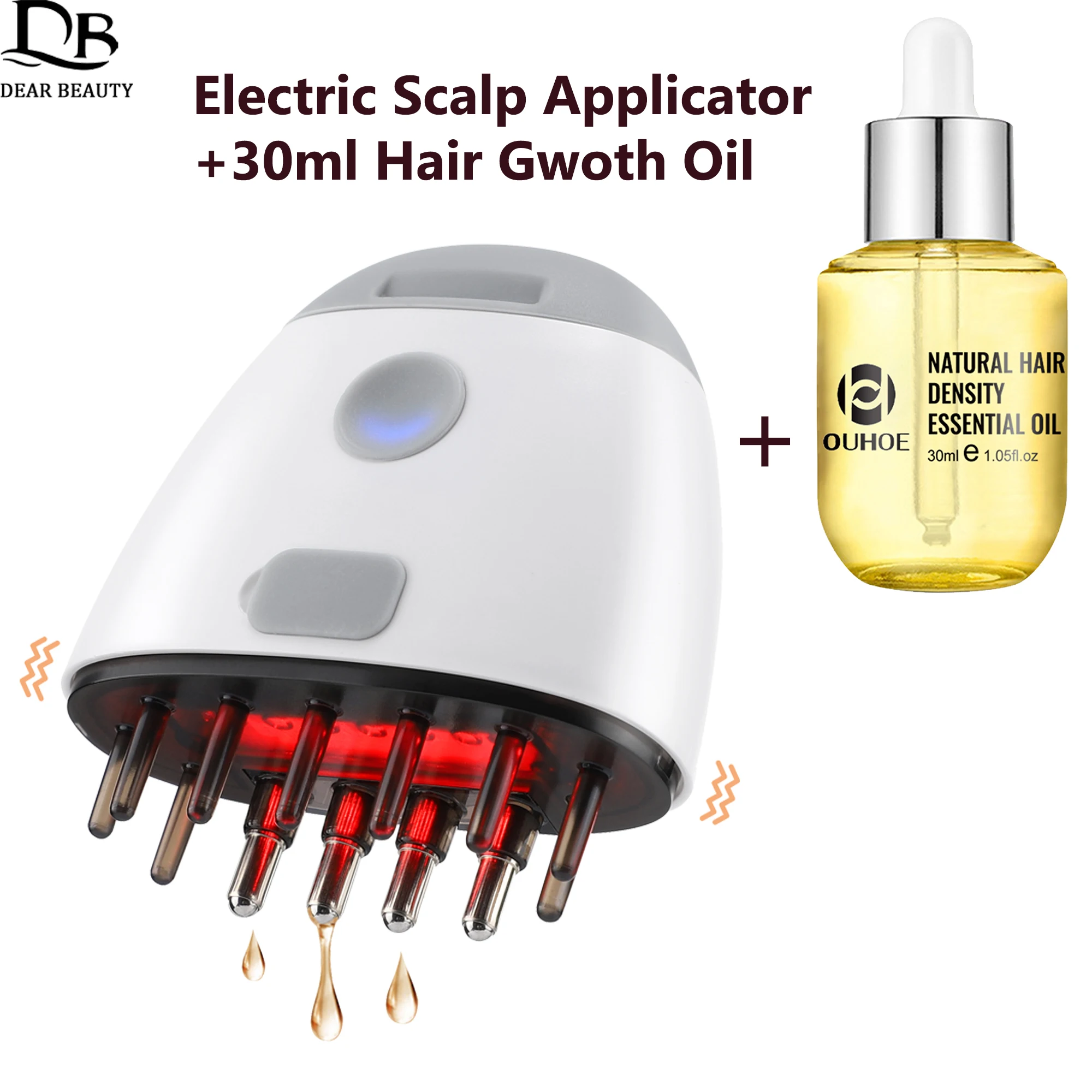 Red Light Therapy Vibration Head Massager Scalp Applicator Massage Comb 30ml Hair Growth Oil Medicine Liquid Applicator Brush