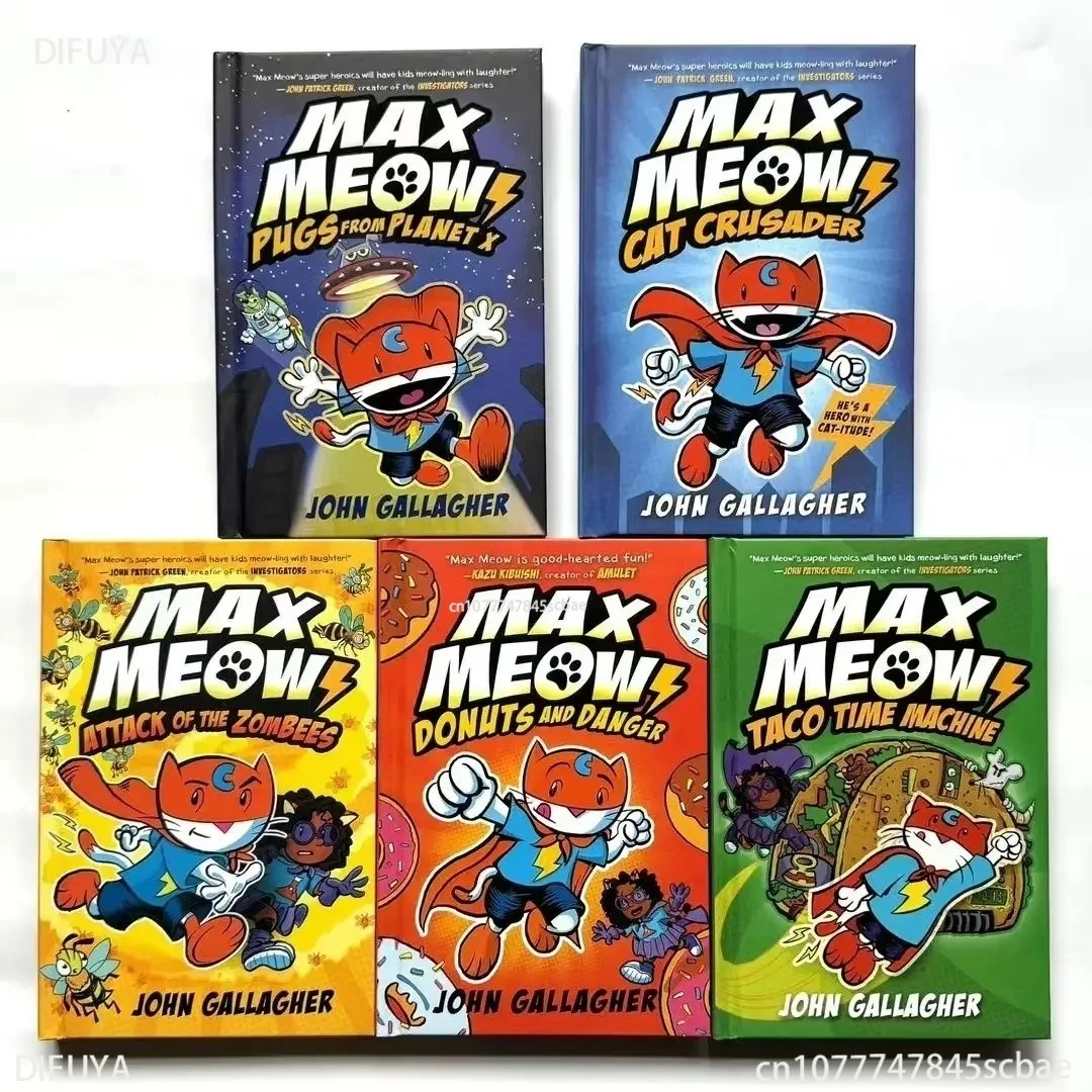 

Max Meow, 5 томов, забавный полноцветный комикс Max Cat, полноцветный комикс с картинками, английские английские книги в твердом переплете
