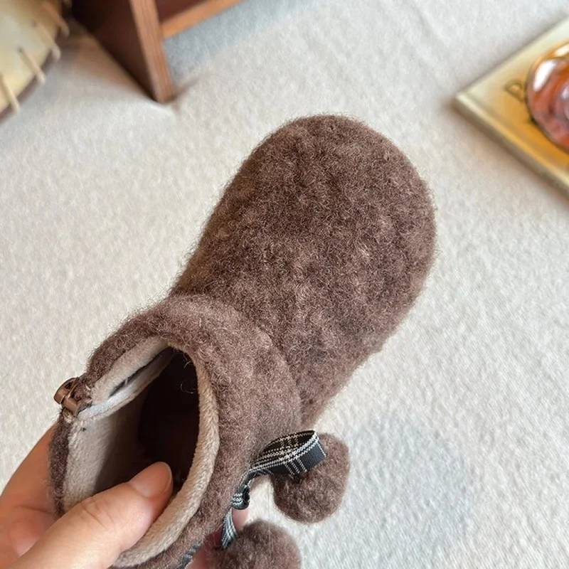 Faux Fur Winter Boots For Children Trend Fashion Boy's Girl's Padded Cotton Shoes Anti-slippery Thick Warm Plush Footwear