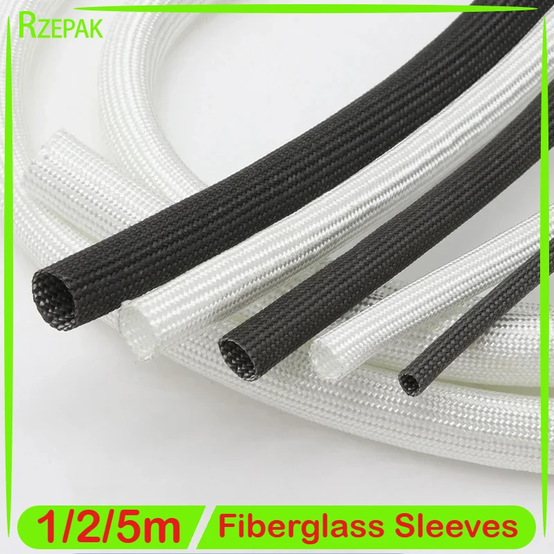 1/2/5m Braided Fiberglass Sleeve ID 1mm ~ 40 mm 600 Deg.C High Temperature Chemical Glass Fiber Tube Fiberglass Sleeving