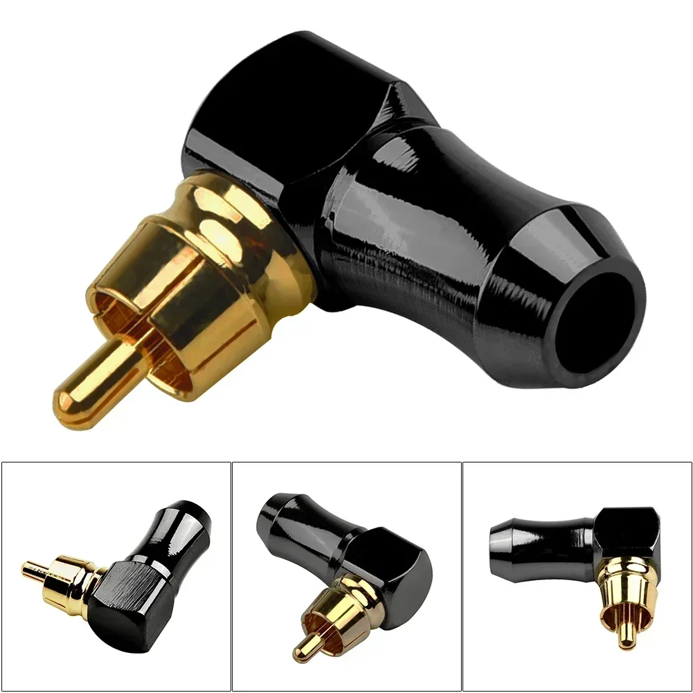 Rca ângulo reto macho plug cobre conector de áudio e vídeo adaptador de solda conector banhado a latão se encaixa até cabo de 6mm