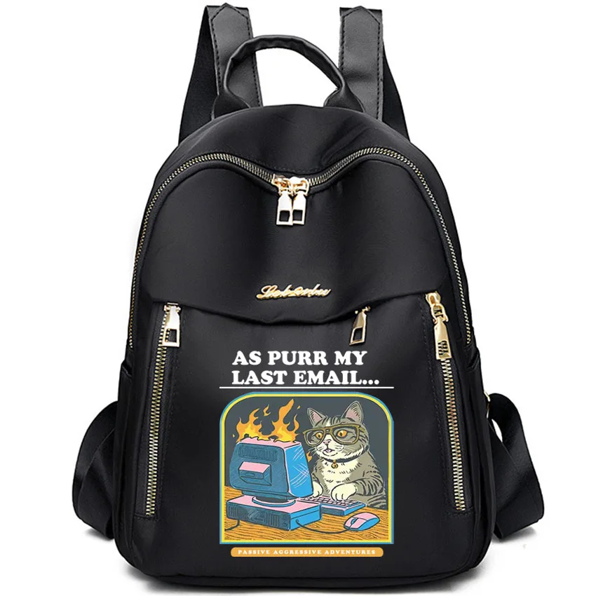 

Cat Playing Computer Games Printed Fashionable Oxford Cloth Backpack Span Large Capacity Travel Bag College Style Backpack