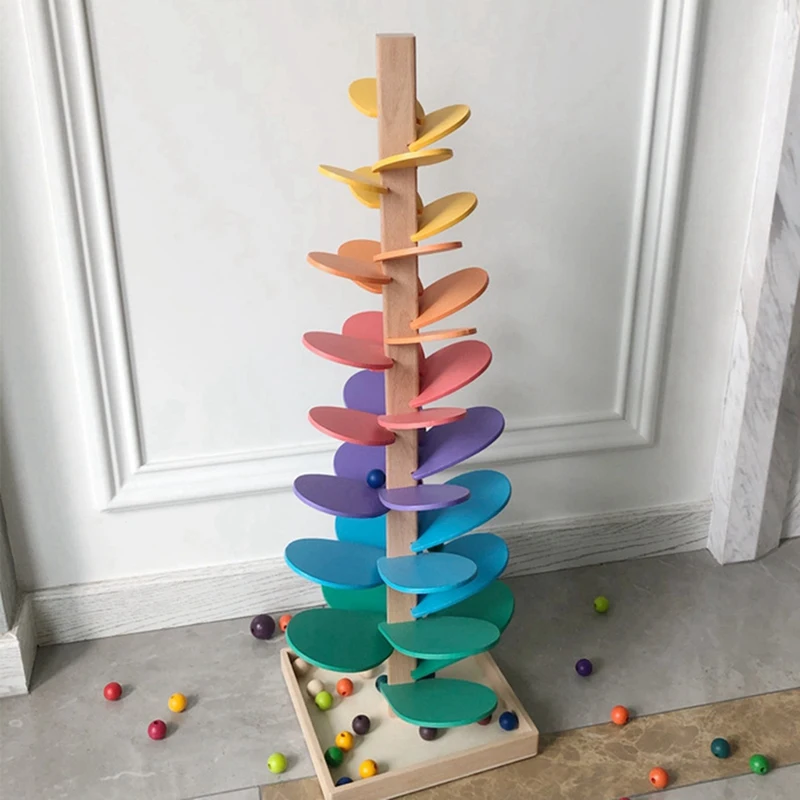 Wooden Building Blocks Set - Educational Tree Petal Ball Track For Early Learning And Development