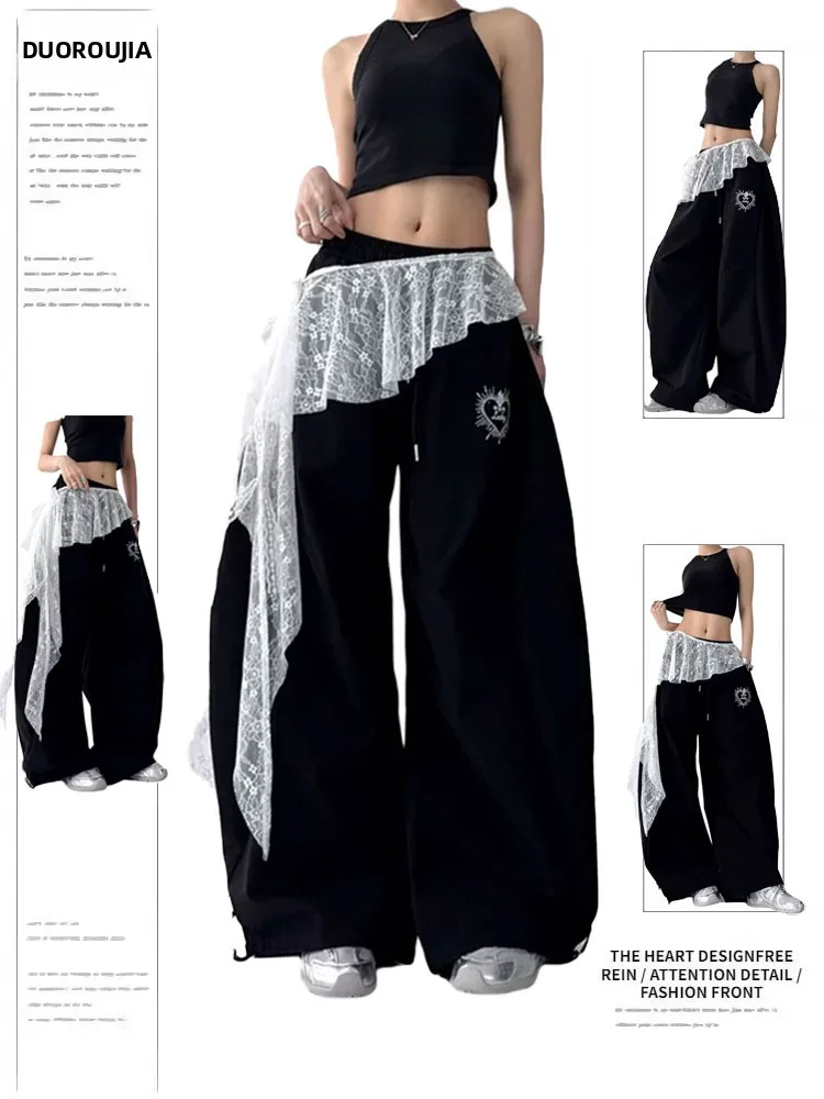 Korean Style plus Size Lace Trim Belted  Scarf Half Skirt Layering Women's Fashion Autumn Season High Waist A-Line Skirt