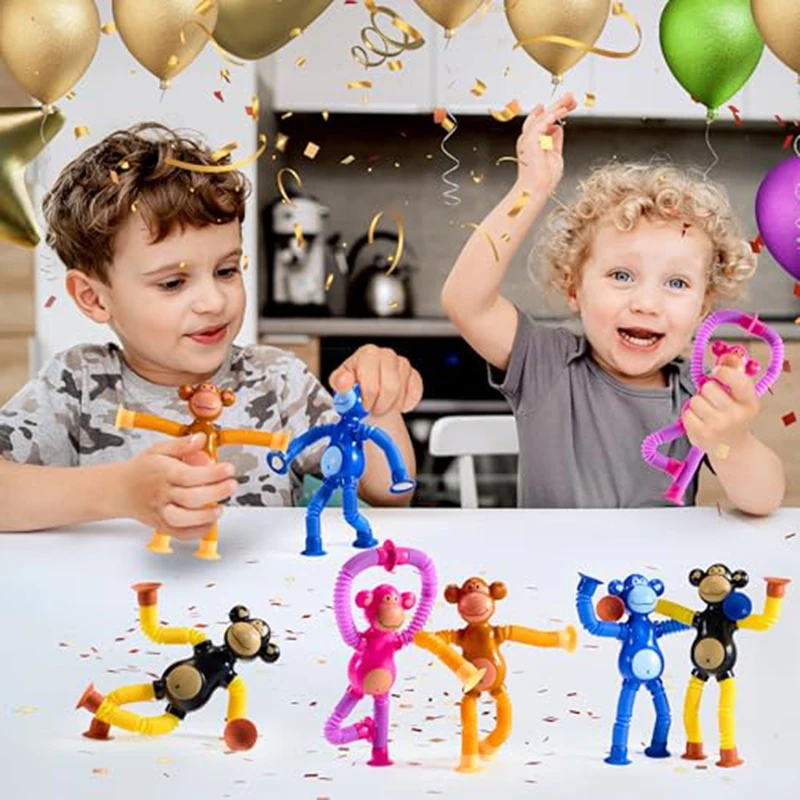 Suction Cup Monkey Pop Tubes Fidget Toys Decompression Stretch Tube Stress Relief Sensory Toys for Kids Adult Party Gifts