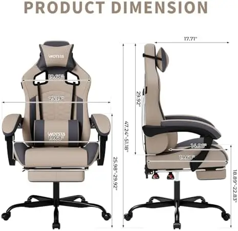 Gaming Chair with Massage,Ergonomic PC Gaming Chair with Footrest Comfortable Headrest and Lumbar Support, High Back