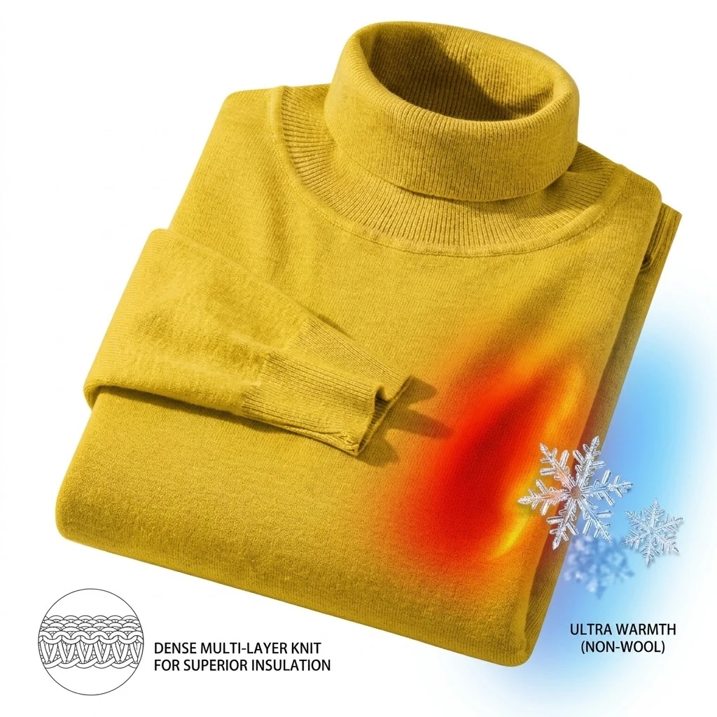 Neuer Warmer Gestrickter Rollkragenpullover Dicker Winterpullover für Herren Anti-Pilling Einfarbige Sweatshirts Mäntel Herbst-Streetwear – Detail 7