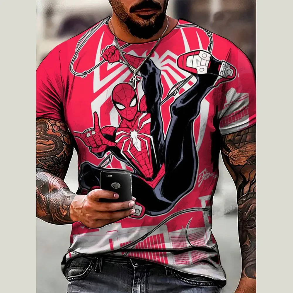 New Men T-Shirt Marvel Spider Man Print Tops Tee Hip Hop Short Sleeve Pullover Oversized Tshirt Male Harajuku Clothing Tee