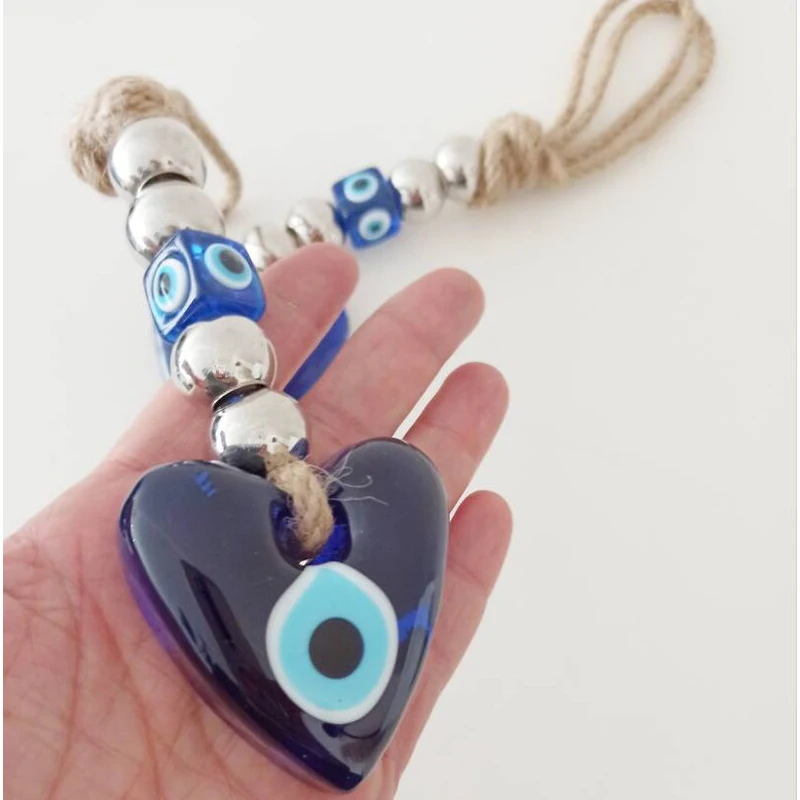 

Lucky Eye Handmade Heart Keychain Car Keyring Blue Turkish Evil Eye Key Chain for Women Men Gift Home Decor Wall Decoration