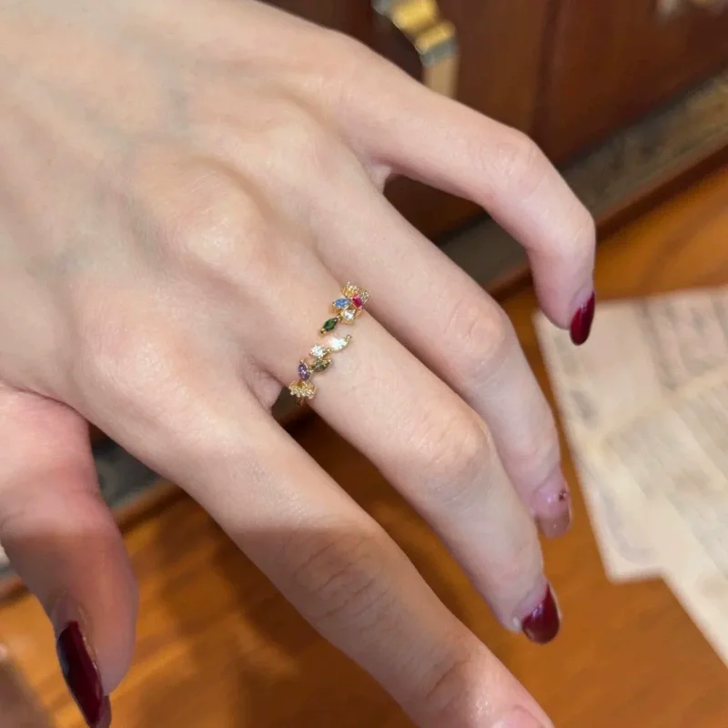 925 Sterling Silber Bunter Vierblättriger Blütenblatt-Ring für Damen Leichter Luxus, Hochwertig, Trendiger Modeschmuck Geschenke – Detail 4