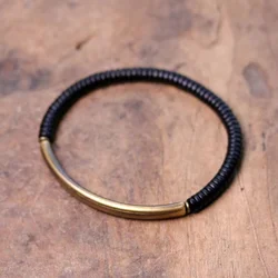 Black Ebony Space Beads Black Wood Bracelet Brass Charm  Natural Retro Boho Simple Jewelry Summer Miyuki Jewelry