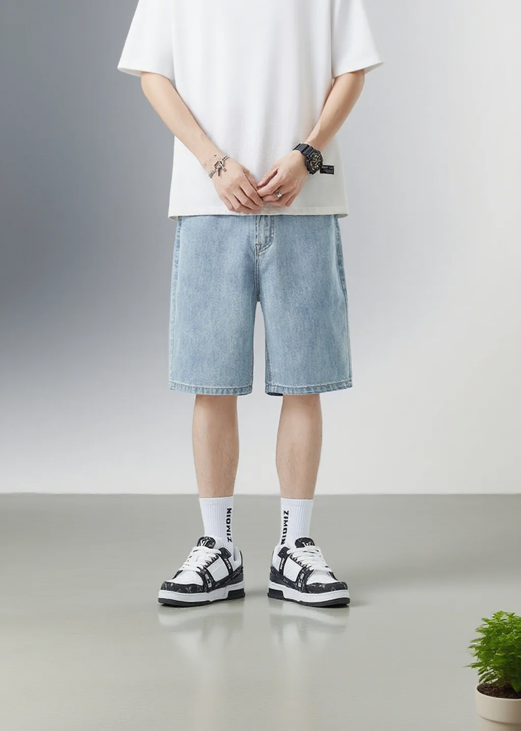 2025 винтажные мужские черные джинсы с низкой талией, повседневные широкие брюки, старые джинсовые шорты, одежда больших размеров, однотонные джинсовые шорты