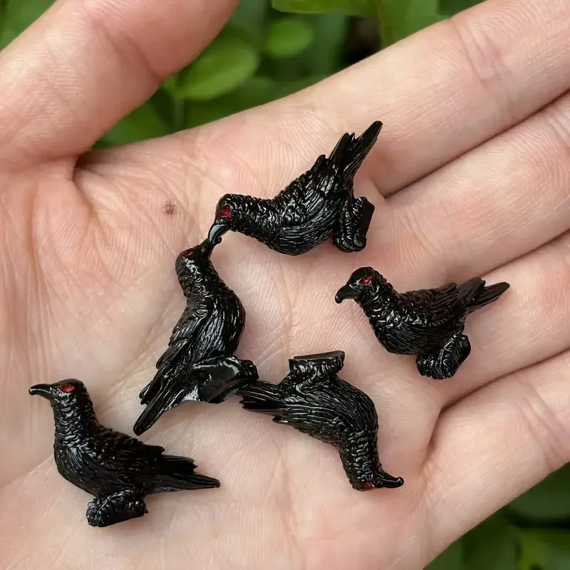 15/25 Pcs Black Crow Miniature Statues, Mini Resin Figures for Halloween, Fairy Garden, Home Indoor Decorations