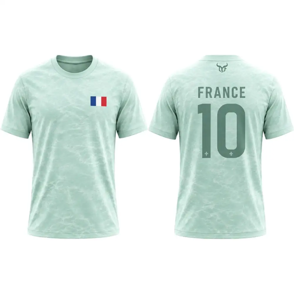 Frankreich-Flagge Bedrucktes Fußball-T-Shirt 2026 Neues Atmungsaktives Schnelltrocknendes Kurzarm-Oberteil für Outdoor-Sport Unisex Freizeit-T-Shirts – Detail 4
