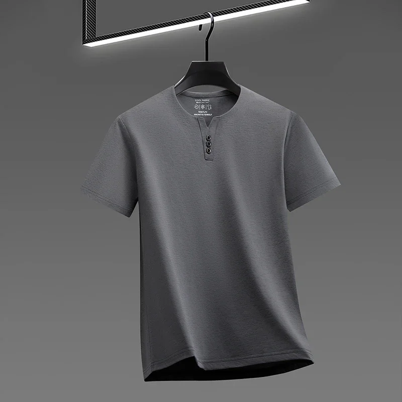Men's Soft Fabric Henley Neck T Shirt With Three Button Detail Short Sleeve Casual And Comfortable Top