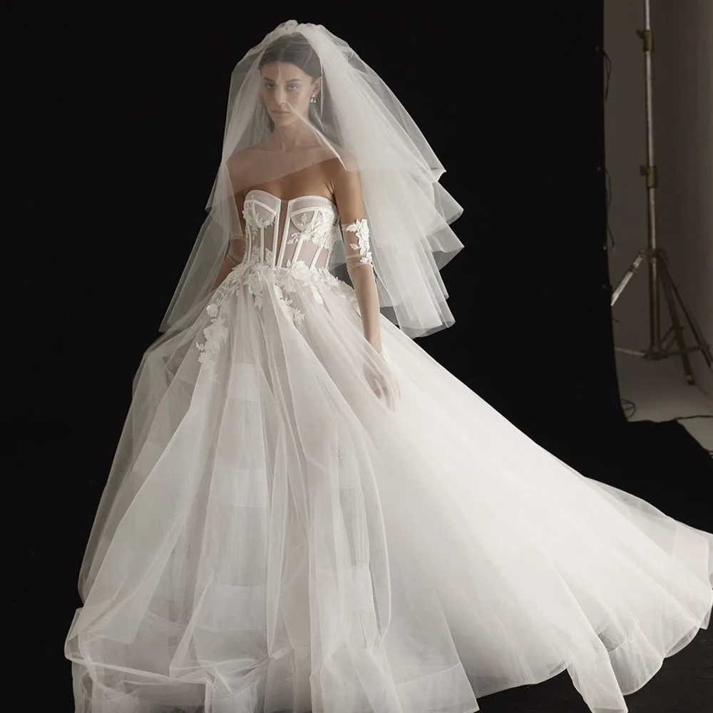 Robe de Mariée Trapèze en Dentelle à Fleurs 3D, Fente Latérale, Sur Mesure, 2024