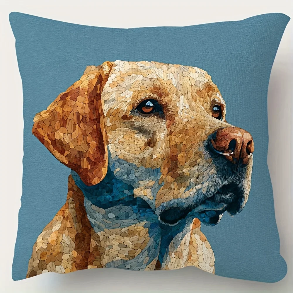 Labrador Retriever Mosaic Portrait Pillow Cover Double Sided Short Plush Cushion Case for Sofa Bed Dog Lover Decor