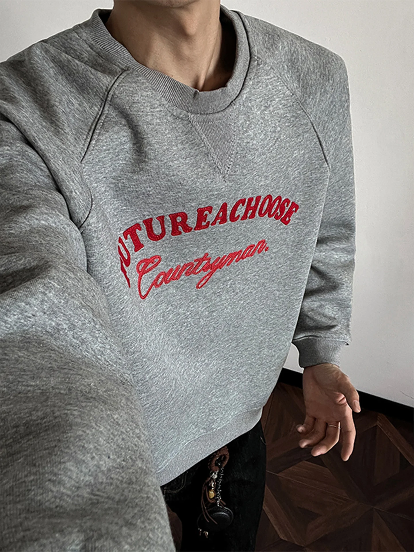 

Heavyweight Letter Embroidery round Ne Sweatirt Men's Long Sve High Street Sle Comfortable Fit Casual Top