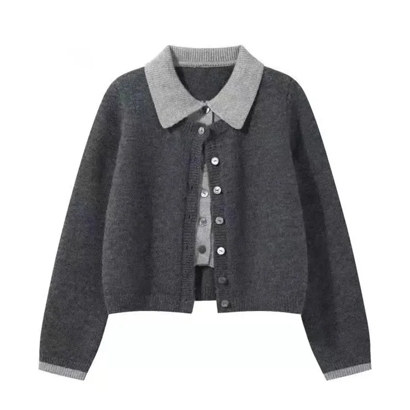 

Осень-зима 2026, новый женский вязаный свитер с длинным рукавом из двух предметов, кардиган, корейский модный свободный трикотаж, женский топ W1167