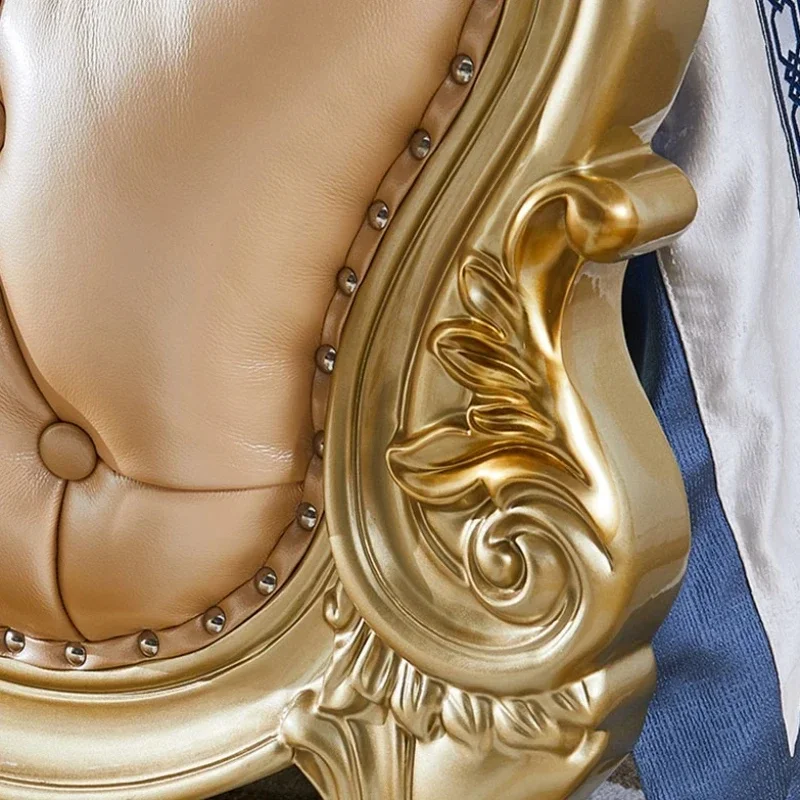 إطار سرير مزدوج مرتفع مقاس كوين تصميم مريح ذهبي فاخر لأثاث غرفة المعيشة