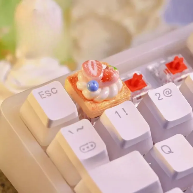 

Cream Strawberry Cake Keycap Peripheral Keycap Customized Birthday Present Keycap Suitable for Mechanical Keyboard Cross Shaft