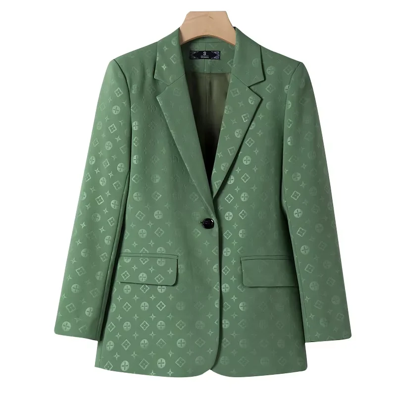 New Female Elegant Women's Character Print Single Button Blazer Spring Autumn Business Jacket Office Lady Coat Top S-4XL