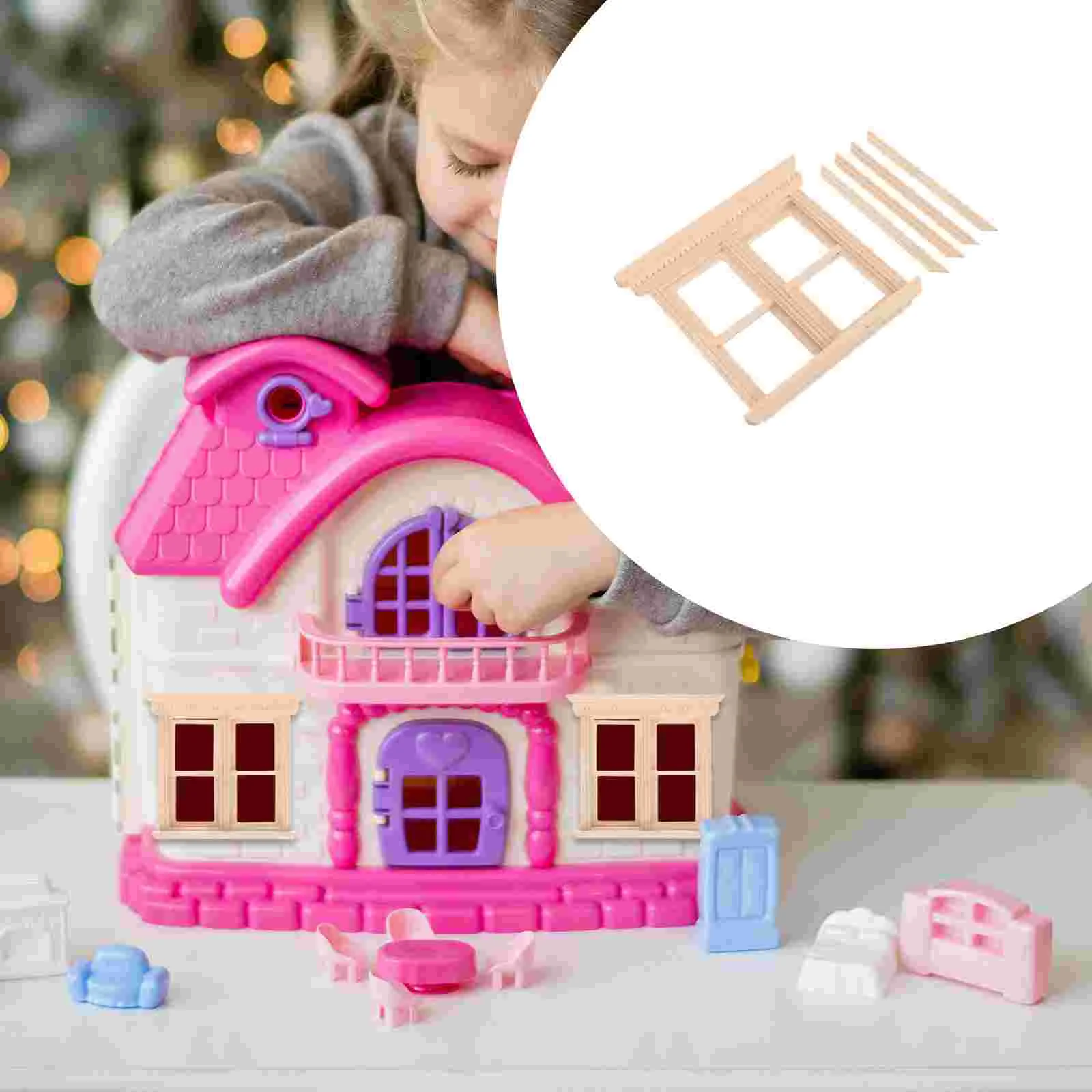 

Wooden Miniature Window Model Small Size Dollhouse Frame nament Decor Easy Install Furniture Toys 1 12