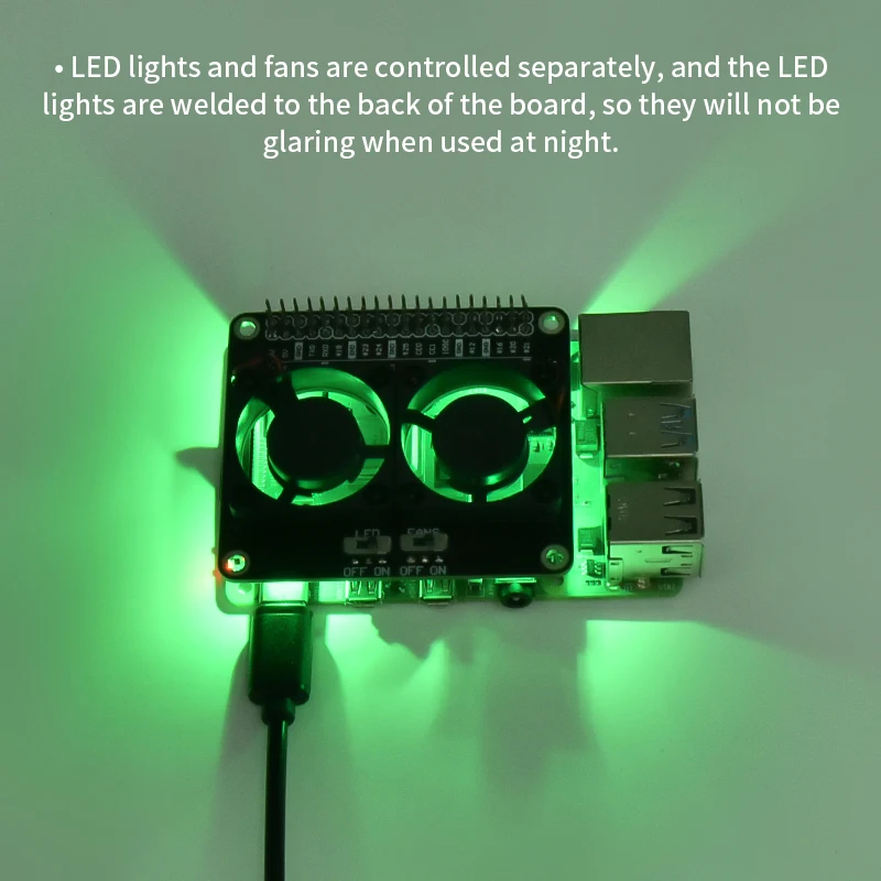 Raspberry Pi مروحة تبريد مزدوجة GPIO لوح تمديد تشغيل/إيقاف مفتاح LED ضوء مبرد نشط لـ Raspberry Pi 5 4B 3B+ 3B #4