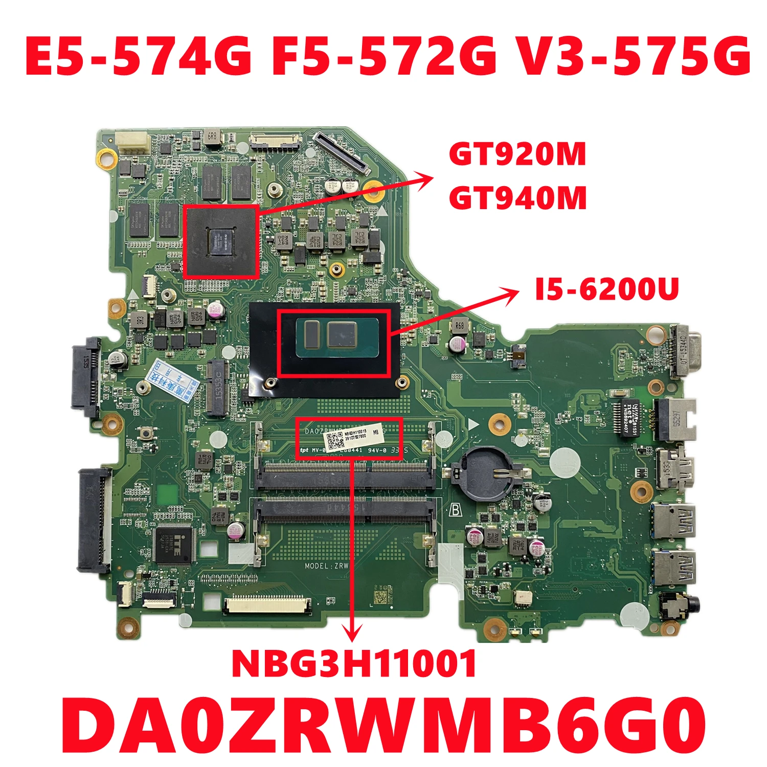 Nbg3h11001 nb. g3h11.001 para acer aspire E5-574G F5-572G V3-575G placa-mãe do portátil da0zrwmb6g0 com I5-6200U gt920m/gt940m gpu