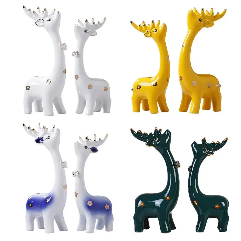 

2 Pcs Ceramic Deer Figurine Tabletop Ornaments Animal Deer Statue Ceramic Decor Collectible Deer Figurine Home Desk decoration