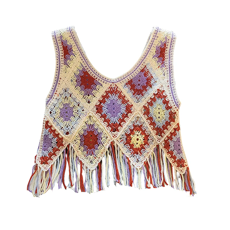   เสื้อกั๊กถักนิตติ้ง Bell Sve ดีไซน์เก๋ แต่งพู่ห้อย สายคล้องคอ สำหรับใส่คลุมชุดในวันหยุดฤดูร้อน