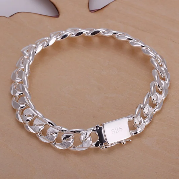 high quality fashion hot sale Silver color Bracelets charm 10MM chain Men Women wedding gift  factory price