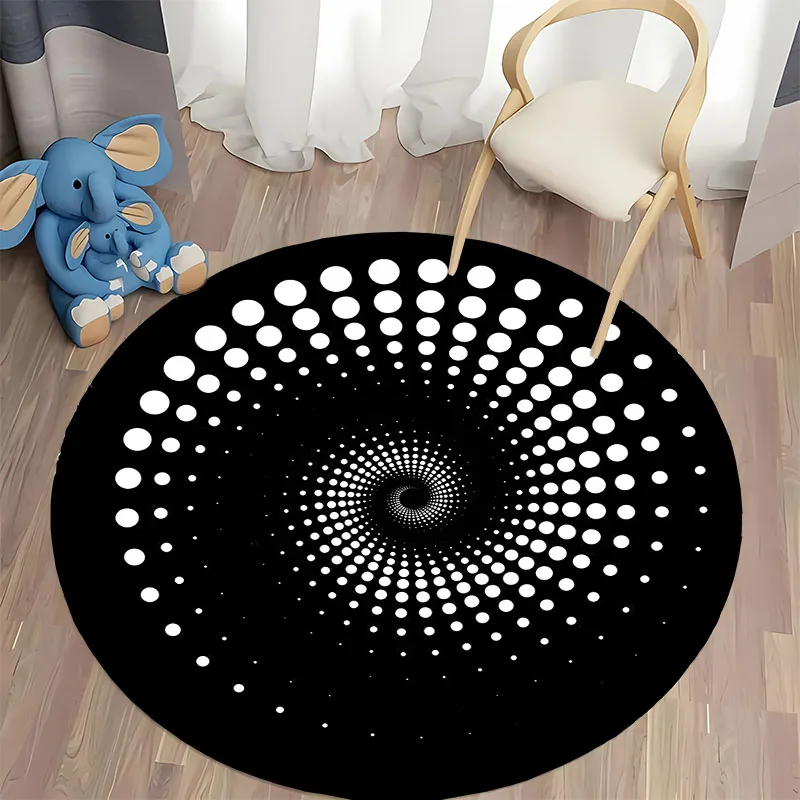 Livraison gratuite! Tapis rond noir et blanc à motif spirale fascinant pour espaces modernes, idéal pour la maison, le canapé, la chambre, ou comme cadeau