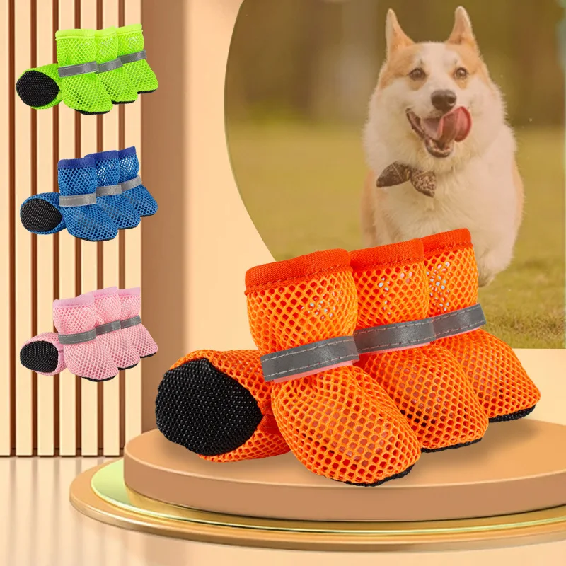 4Pcs Dog Shoes Breathable Anti-Slip Dog Running Boots for Small/Medium Pomeranian Teddy, Summer Outdoor Paw Protector Shoes