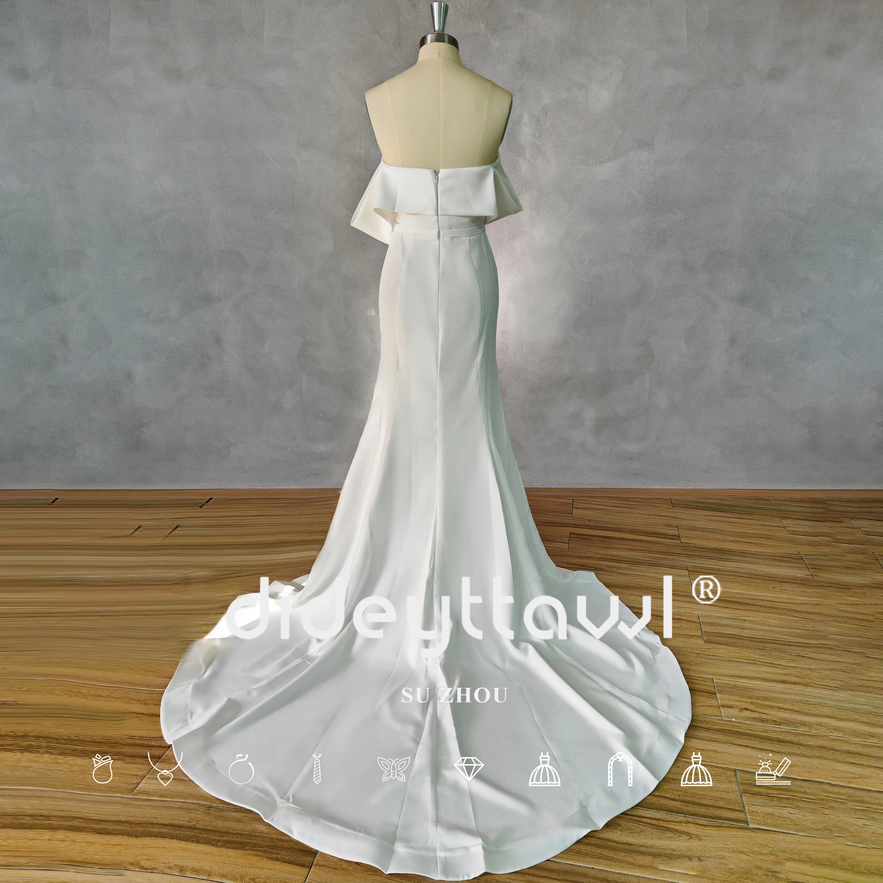 DIDEYTTAWL Real Picture Off-Shoulder Pleats Crepe Sheath Wedding Dress Zipper Back High Slit Court Train Bridal Gown Custom Made