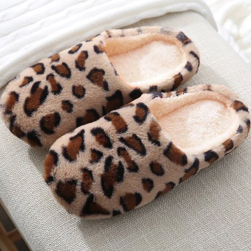 Women's Fluffy Home Slippers, Soft & Comfortable Leopard Pattern Indoor Slides