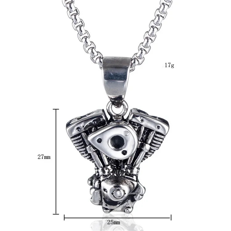 1pc Men\'s Vintage Motorcycle Stainless Steel Necklace, Punk Gothic Motorcycle Engine Pendant