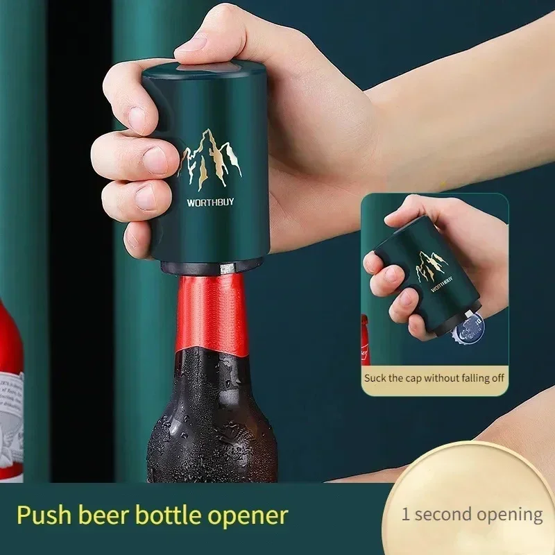 Magnetic Automatic Beer Bottle Opener Kitchen Stainless Steel Press Lid Beer Corkscrew Tools Portable Bar Gadgets