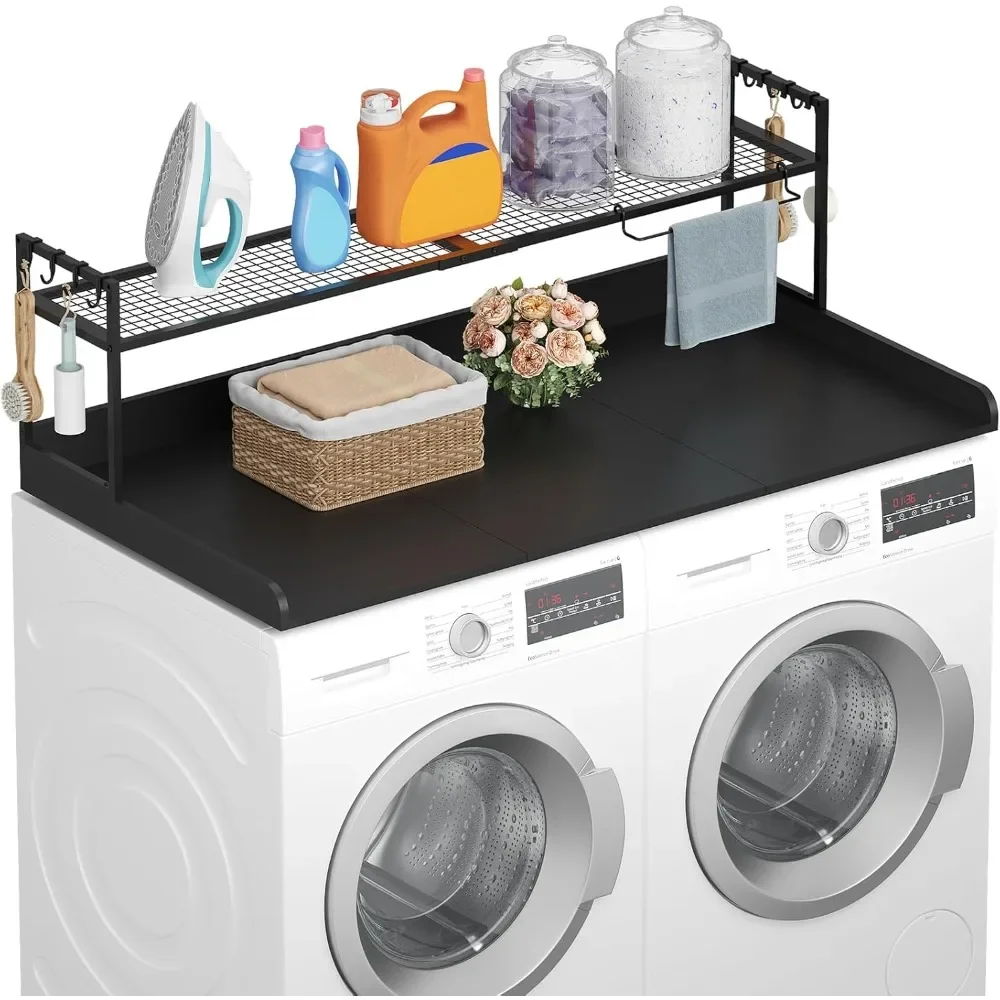 

Washer Dryer Countertop with Adjustable Shelf, Splice Type,Edge Rails,Towel Rack, 8 Hooks, Laundry Room Storage and Organization