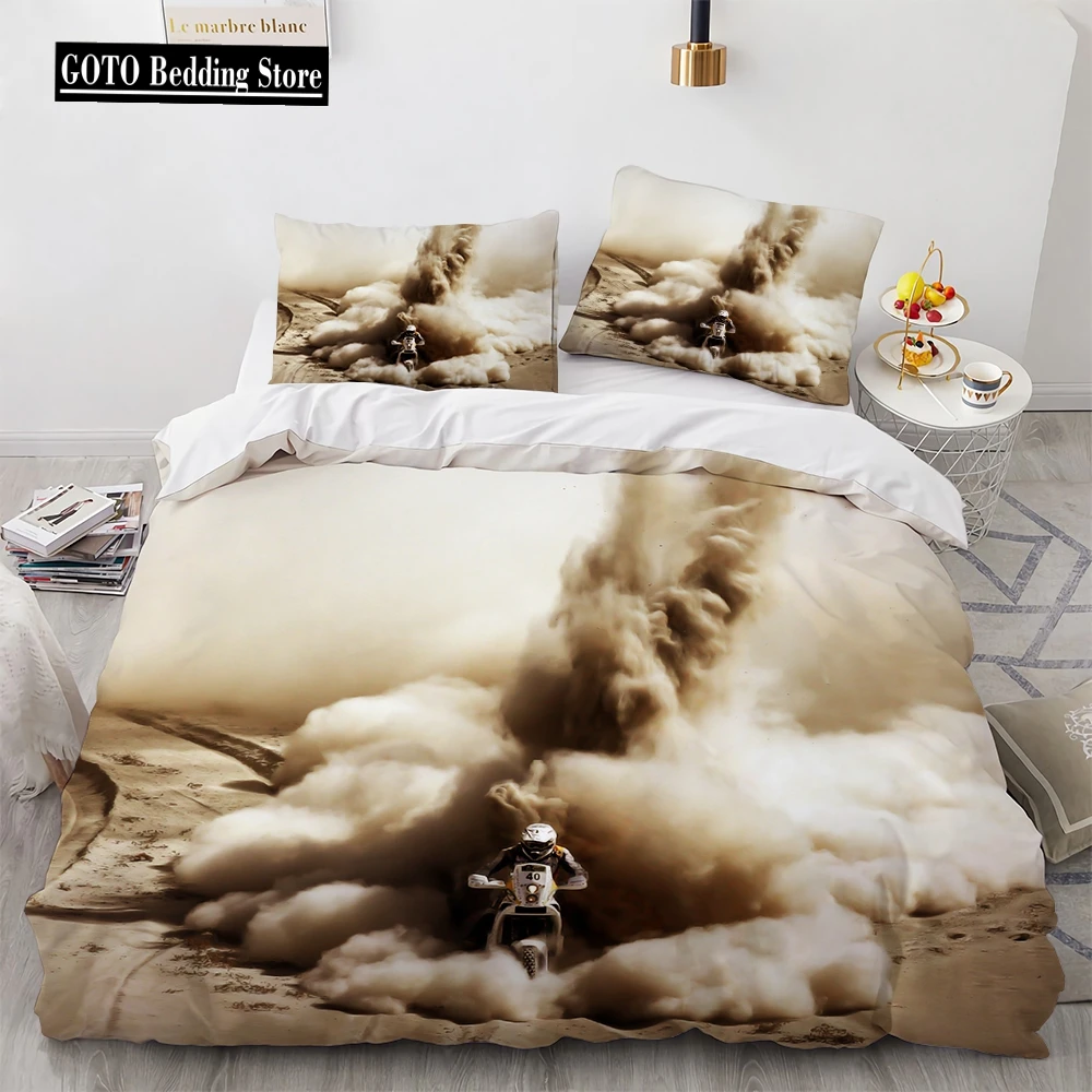 

Motocross Gaming Bedding Set,Cross-country Motorcycle Duvet Cover King Size for Teen Boys, Motorcycle Racing Car Comforter Cove